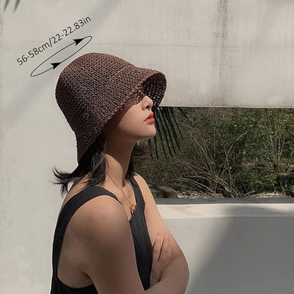 Women's Straw Sun Hat Hand-Woven Packable Beach Bucket Hat Summer Floppy UV Protection Hat - PuriLite