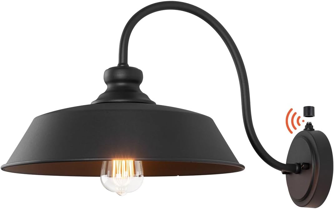 Dusk to Dawn Farmhouse Outdoor Gooseneck Barn Wall Light with 14" Dome Matte Black - PuriLite