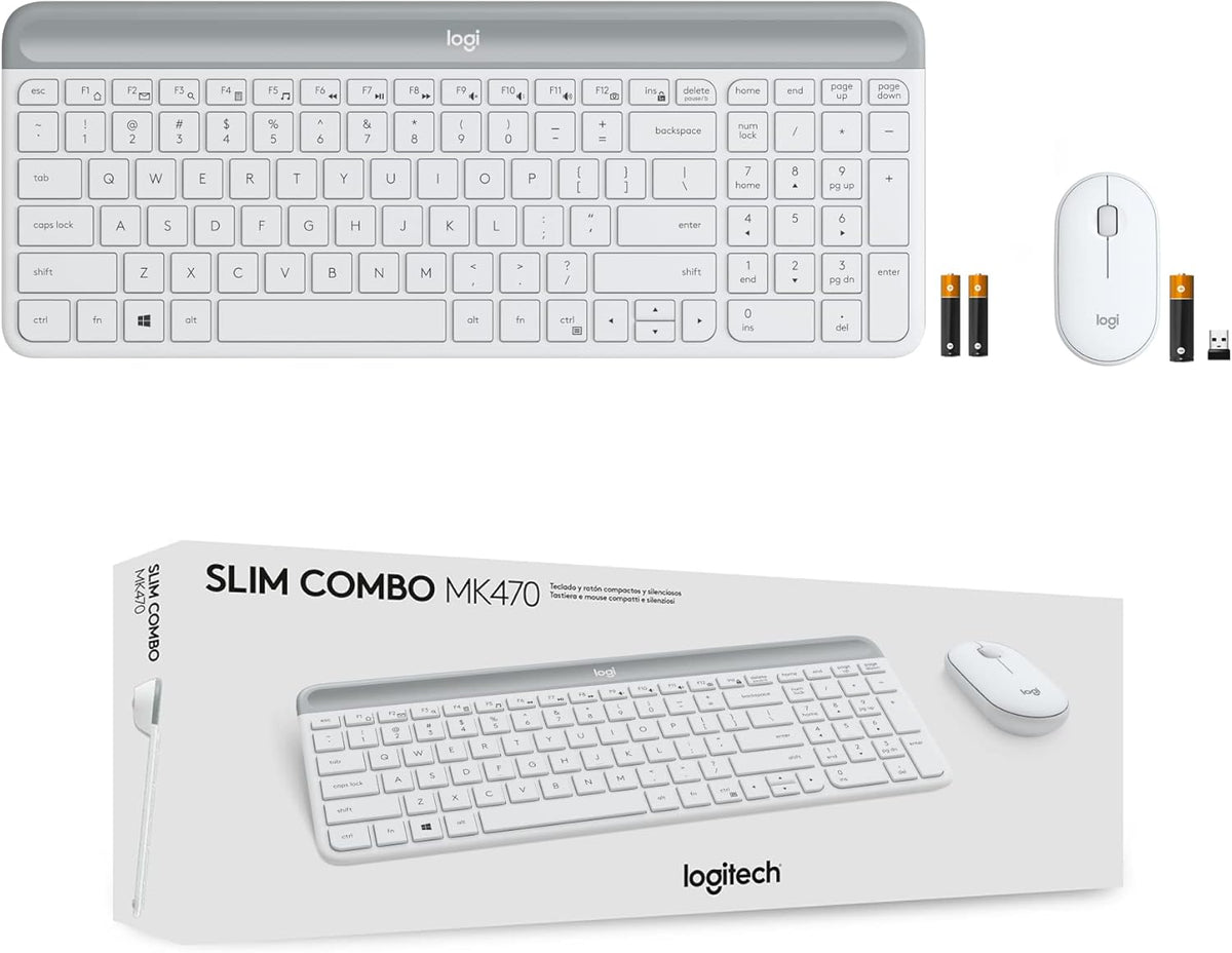 Logitech MK470 Slim Wireless Keyboard and Mouse Combo - Modern Compact Layout, Ultra Quiet, 2.4 GHz USB Receiver, Plug n' Play Connectivity, Compatible with Windows - Off White - PuriLite