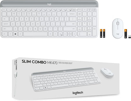 Logitech MK470 Slim Wireless Keyboard and Mouse Combo - Modern Compact Layout, Ultra Quiet, 2.4 GHz USB Receiver, Plug n' Play Connectivity, Compatible with Windows - Off White - PuriLite