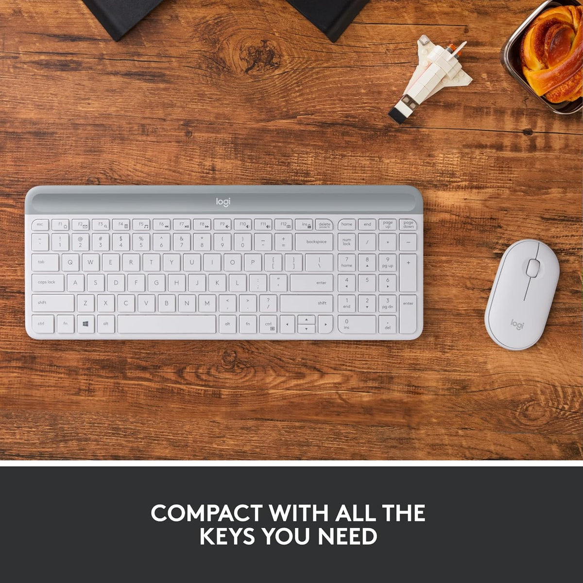 Logitech MK470 Slim Wireless Keyboard and Mouse Combo - Modern Compact Layout, Ultra Quiet, 2.4 GHz USB Receiver, Plug n' Play Connectivity, Compatible with Windows - Off White - PuriLite