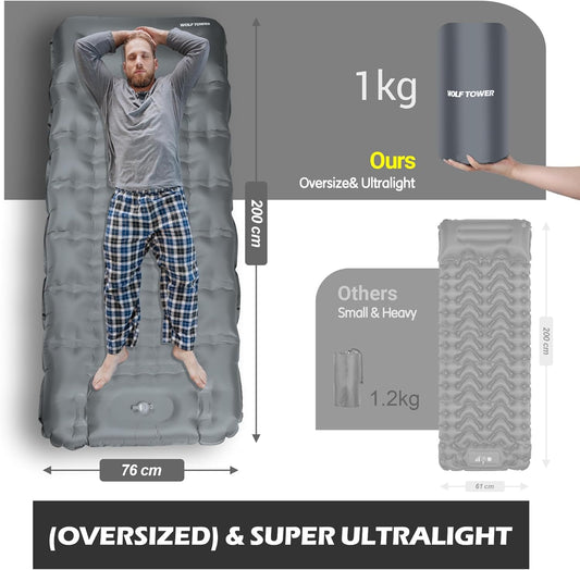 Self Inflating Sleeping Pad for Camping, 6 Inch Ultra-Thick Camping Mat with Built-in Pump, Outdoor Ultralight Sleepinging Mat for Camping Tent, Backpacking, Hiking and Traveling(Grey) - PuriLite