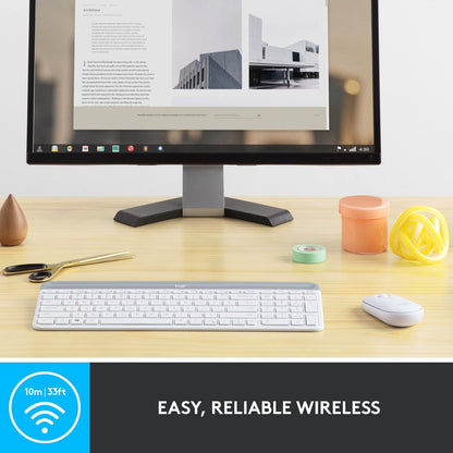 Logitech MK470 Slim Wireless Keyboard and Mouse Combo - Modern Compact Layout, Ultra Quiet, 2.4 GHz USB Receiver, Plug n' Play Connectivity, Compatible with Windows - Off White - PuriLite
