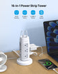 TROND Tower Power Bar Surge Protector with PD 20W USB C, 5ft Retractable Flat Plug Extension Cord Indoor, 12 Widely Spaced Outlets, Vertical Charging Station, Home Office Dorm Room Essentials, White - PuriLite