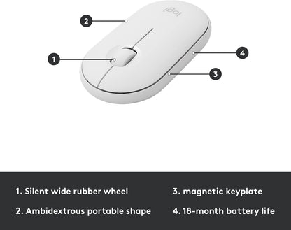 Logitech MK470 Slim Wireless Keyboard and Mouse Combo - Modern Compact Layout, Ultra Quiet, 2.4 GHz USB Receiver, Plug n' Play Connectivity, Compatible with Windows - Off White - PuriLite