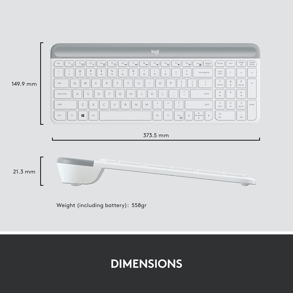 Logitech MK470 Slim Wireless Keyboard and Mouse Combo - Modern Compact Layout, Ultra Quiet, 2.4 GHz USB Receiver, Plug n' Play Connectivity, Compatible with Windows - Off White - PuriLite