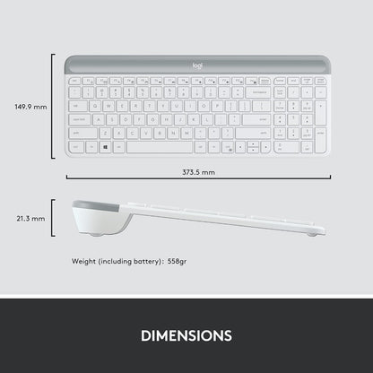 Logitech MK470 Slim Wireless Keyboard and Mouse Combo - Modern Compact Layout, Ultra Quiet, 2.4 GHz USB Receiver, Plug n' Play Connectivity, Compatible with Windows - Off White - PuriLite