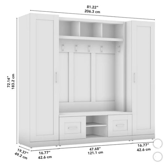Bush Furniture Hampton Heights Hall Tree with Bench and Narrow Cabinets - PuriLite