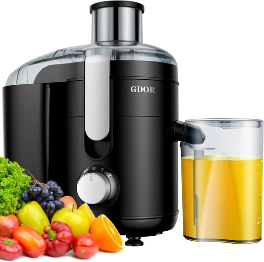 GDOR Juicer Machine, Electric Centrifugal Juicer with Titanium Enhanced Cut Disc, Dual Speeds with 2.5" Feed Chute, for Fruits and Veggies, Anti-Drip, Includes Cleaning Brush, BPA-Free - PuriLite