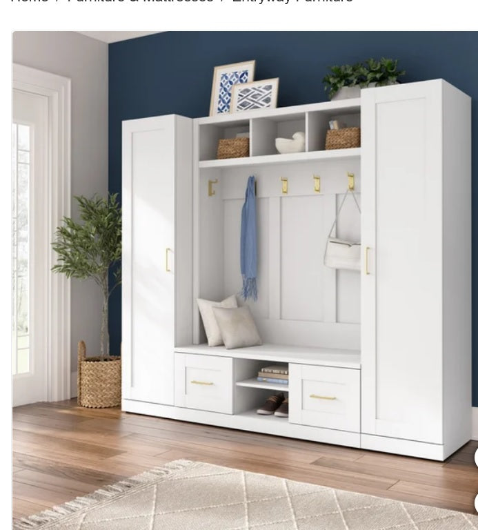 Bush Furniture Hampton Heights Hall Tree with Bench and Narrow Cabinets - PuriLite