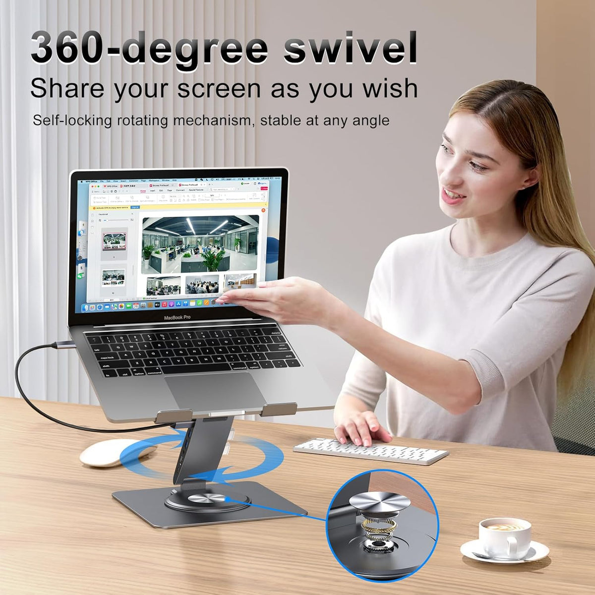 Laptop Docking Station Stand 8-in-1 – USB-C Hub with 4K HDMI Dual Display – 360° Swivel Aluminum Laptop Stand – USB 3.0 Data Ports – 3.5mm Audio Jack - PuriLite
