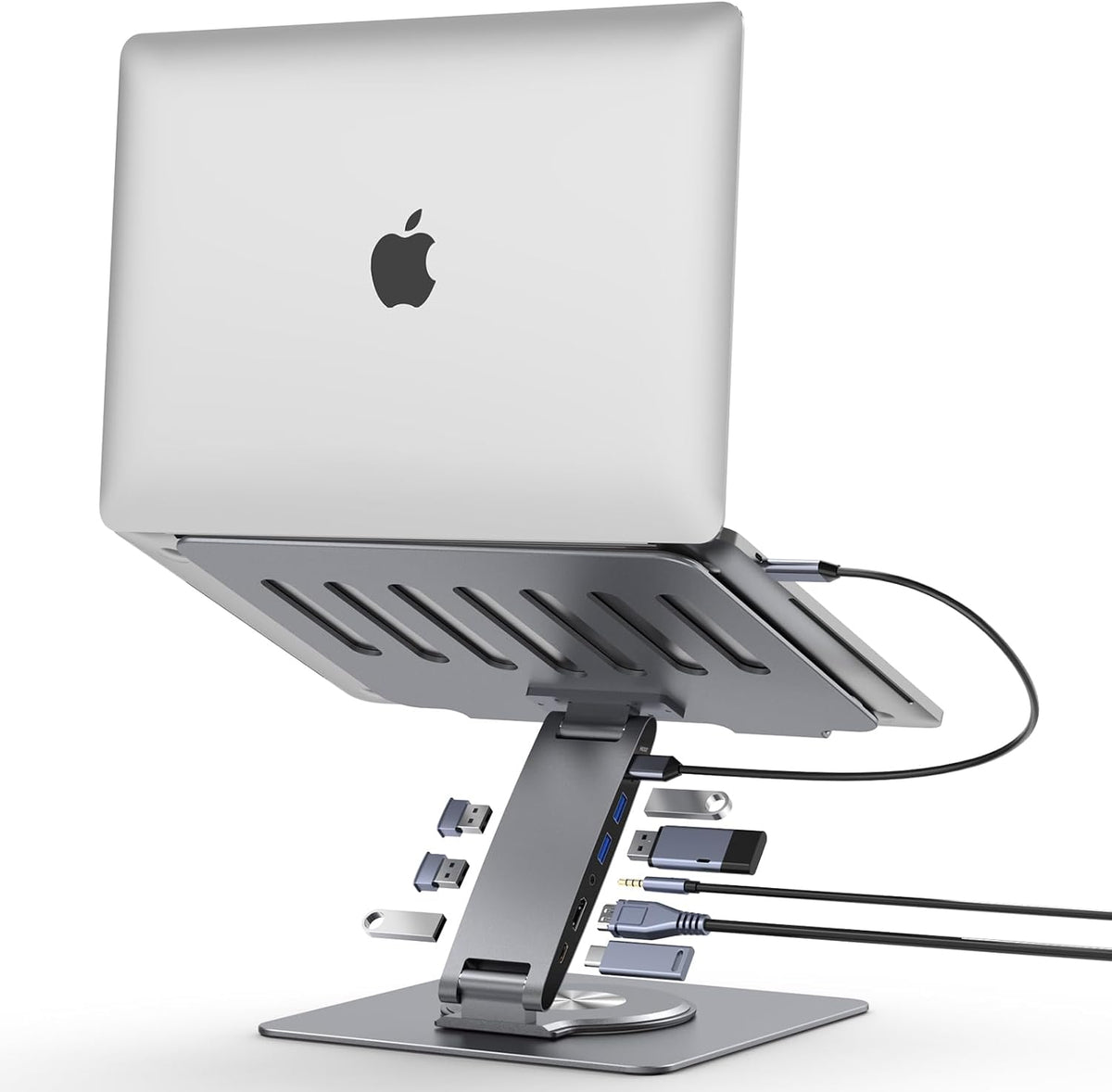 Laptop Docking Station Stand 8-in-1 – USB-C Hub with 4K HDMI Dual Display – 360° Swivel Aluminum Laptop Stand – USB 3.0 Data Ports – 3.5mm Audio Jack - PuriLite