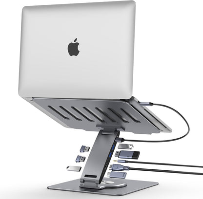Laptop Docking Station Stand 8-in-1 – USB-C Hub with 4K HDMI Dual Display – 360° Swivel Aluminum Laptop Stand – USB 3.0 Data Ports – 3.5mm Audio Jack - PuriLite
