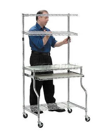 Global Industrial™ Chrome Wire Shelf Mobile Computer LAN Workstation, 31-1/2"W x 24"D x 63"H - PuriLite