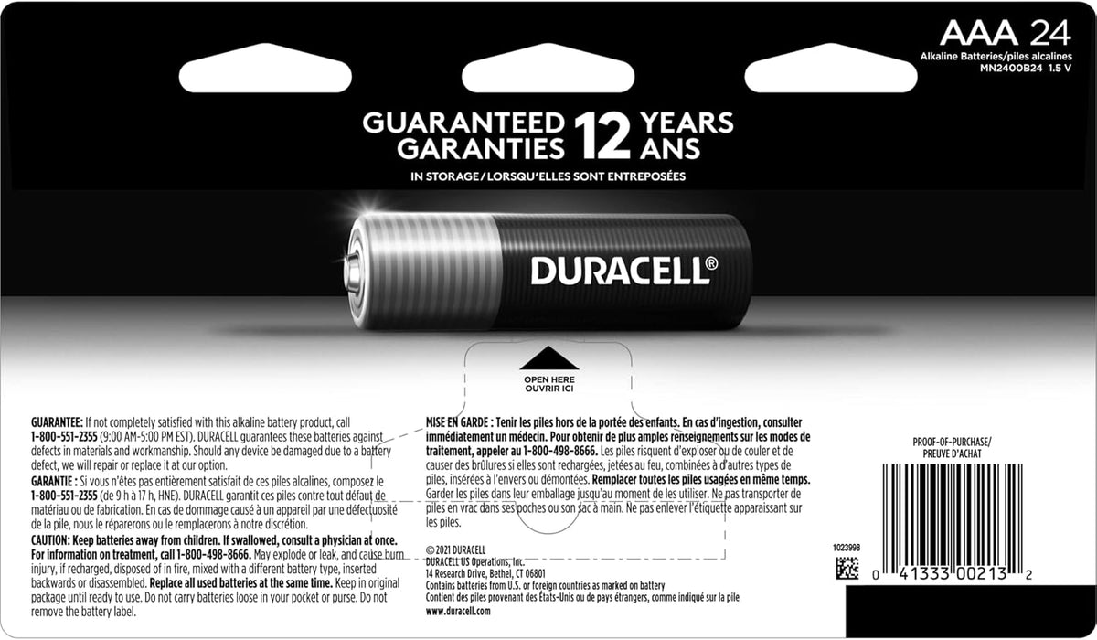 Duracell Coppertop AAA Batteries, 24 Count Pack Triple a Battery with Long-lasting Power, Alkaline AAA Battery for Household and Office Devices. Packaging may vary - PuriLite