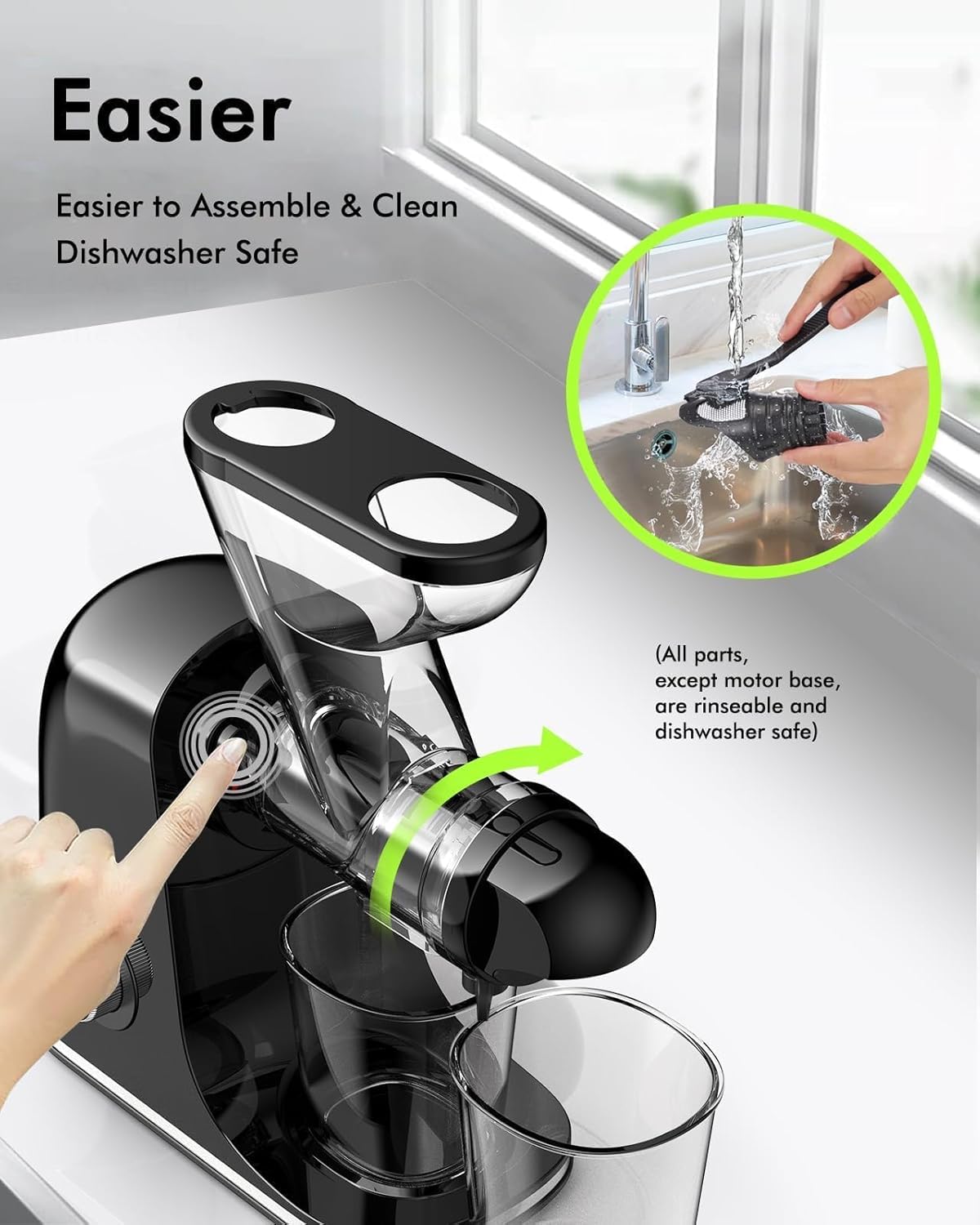 SiFENE Cold Press Juicer Machine, Compact Single Serve Slow Masticating Juicer, Vegetable and Fruit Juice Extractor Maker Squeezer, Easy to Clean, Non-BPA (Black) - PuriLite