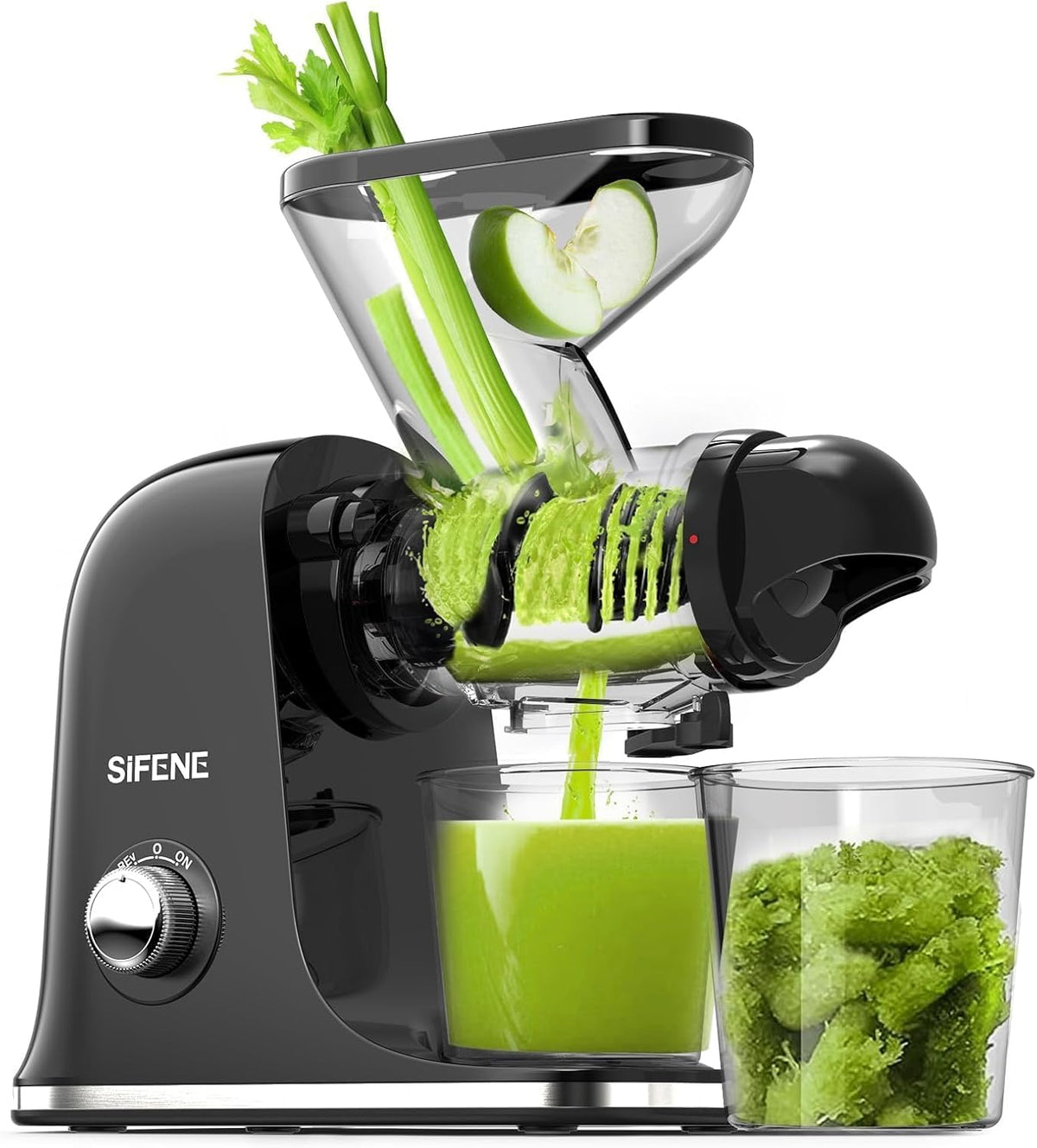 SiFENE Cold Press Juicer Machine, Compact Single Serve Slow Masticating Juicer, Vegetable and Fruit Juice Extractor Maker Squeezer, Easy to Clean, Non-BPA (Black) - PuriLite