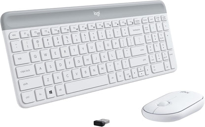 Logitech MK470 Slim Wireless Keyboard and Mouse Combo - Modern Compact Layout, Ultra Quiet, 2.4 GHz USB Receiver, Plug n' Play Connectivity, Compatible with Windows - Off White - PuriLite