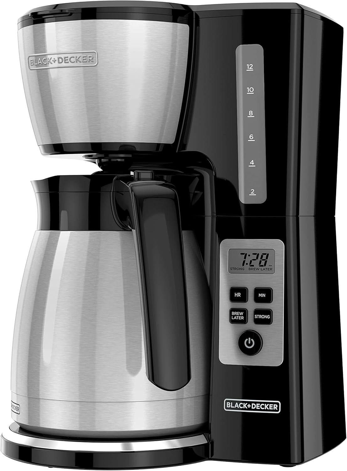 BLACK+DECKER Thermal Carafe Programmable Coffeemaker, 12-Cup Coffee Machine, Stainless Steel - PuriLite