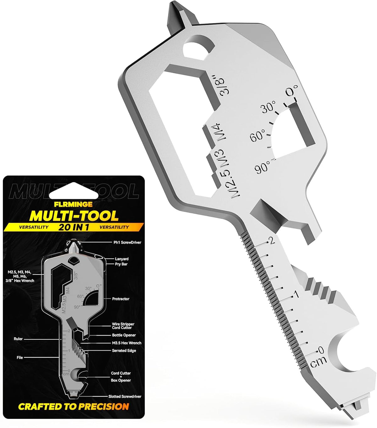 Key Shaped Pocket Multi Tool 20-in-1 Stainless Steel Keychain Utility Tool, Compact Everyday Carry Multitool for Home, Travel, and Outdoor Use - PuriLite