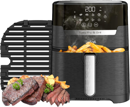 T-Fal Easy Fry Air Fryer & Grill 2 in1 XL Air Fryer, 4.2L Low Oil Healthy Air Fryer, Programmable digital touchscreen & nonstick basket, Digital recipe book (30 recipes) - PuriLite
