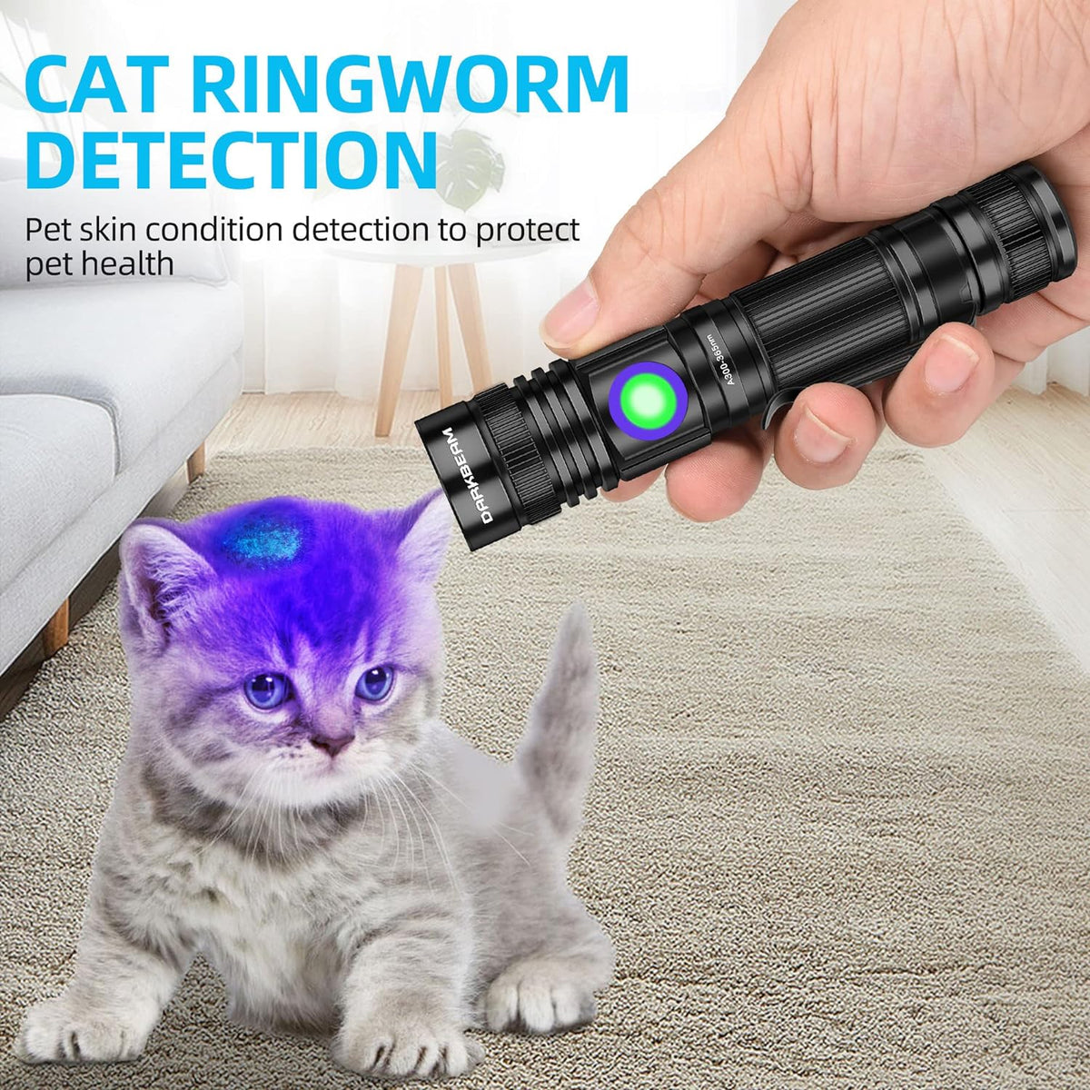 DARKBEAM UV Flashlight 365nm & 395nm Blacklight Rechargeable USB, Wood’s Lamp Ultraviolet Black Light LED Portable with Clip - Detector for Pet Cat Urine, Stains, Resin Curing, Uranium Glass, 2 Pack - PuriLite