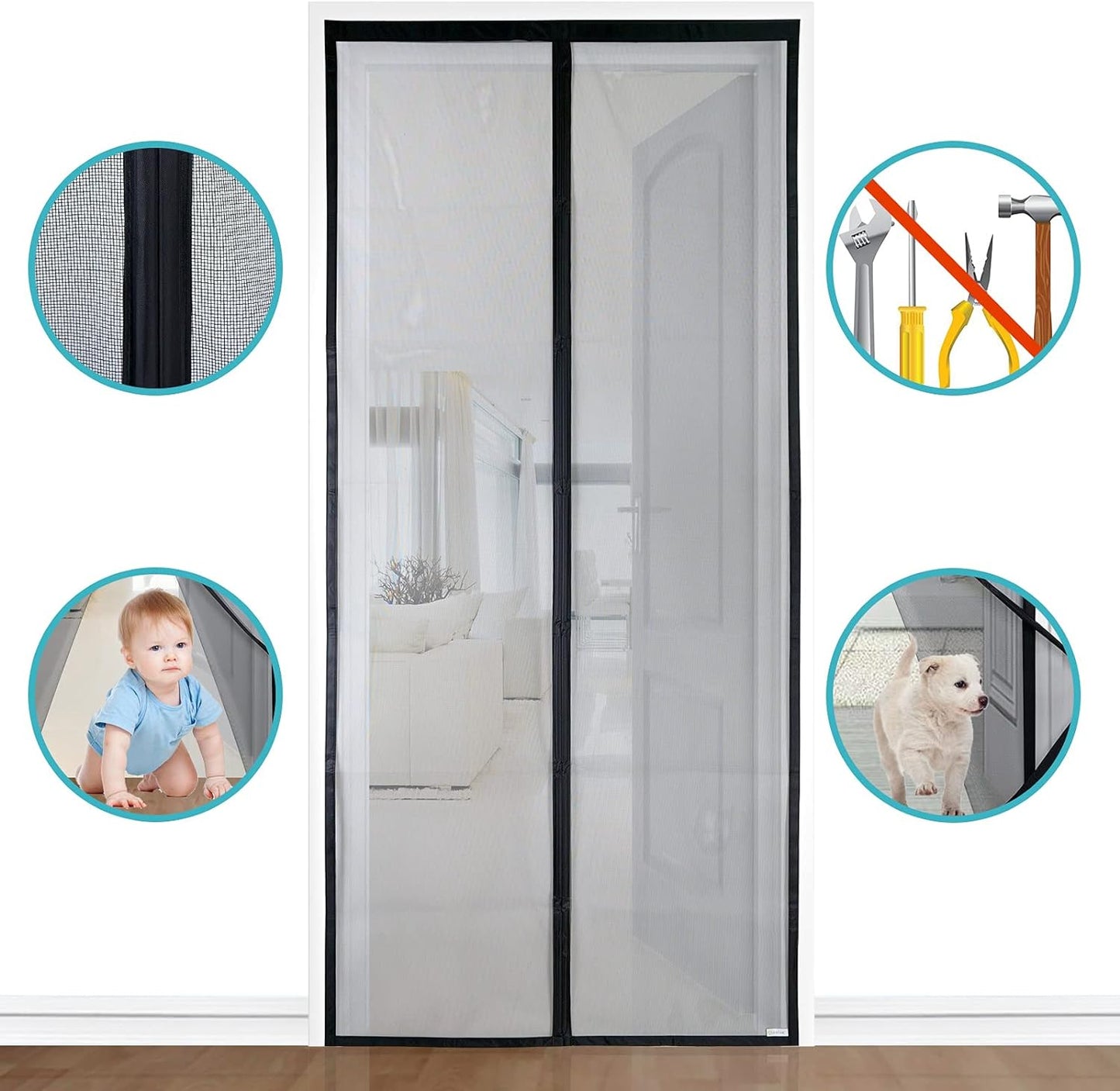 Apalus VP Magnetic Screen Door Deluxe Version Heavy Duty Mesh Curtain, Strong Magnets,Top-to-Bottom Seal Snaps Shuts Automatically(36x38 inch ) - PuriLite