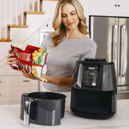 Ninja Air Fryer, 1550-Watt Programmable Base for Air Frying, Roasting, Reheating & Dehydrating with 4-Quart Ceramic Coated Basket (AF101), Black/Gray - PuriLite