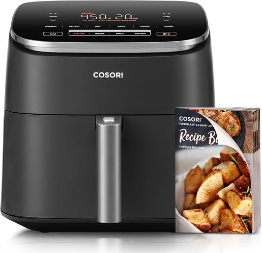 COSORI Air Fryer 6 QT TurboBlaze Technology, 9-in-1 Airfryer Oven, Crispy Results in Just Minutes, 130+ Recipes, Compact, Nonstick Basket, Dishwasher Safe, Dark Gray, DC601 - PuriLite