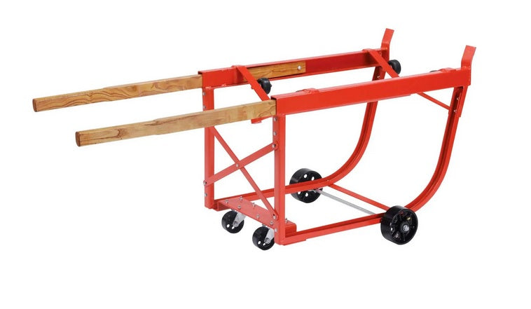 Global Industrial™ Heavy Duty Rotating Drum Cradle with Wood Handles & Steel Wheels - PuriLite
