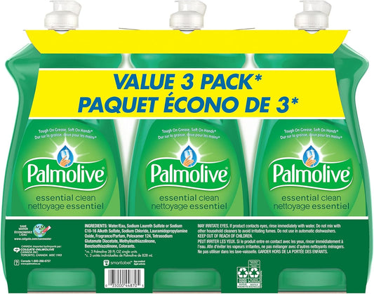 Palmolive Essential Clean Dish Soap, Original Scent 828ml (Triple Pack) - Biodegradable, Phosphate & Residue-Free Liquid Dish Soap - Removes Grease & Grimes from Dishes - PuriLite