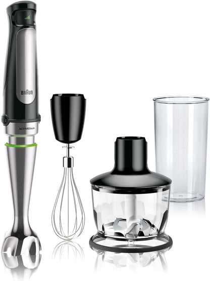 Braun MQ7035X 3-in-1 Immersion Hand, Powerful 500W Stainless Steel Stick Blender Variable Speed + 2-Cup Food Processor, Whisk, Beaker, Faster, Finer Blending, MultiQuick - PuriLite