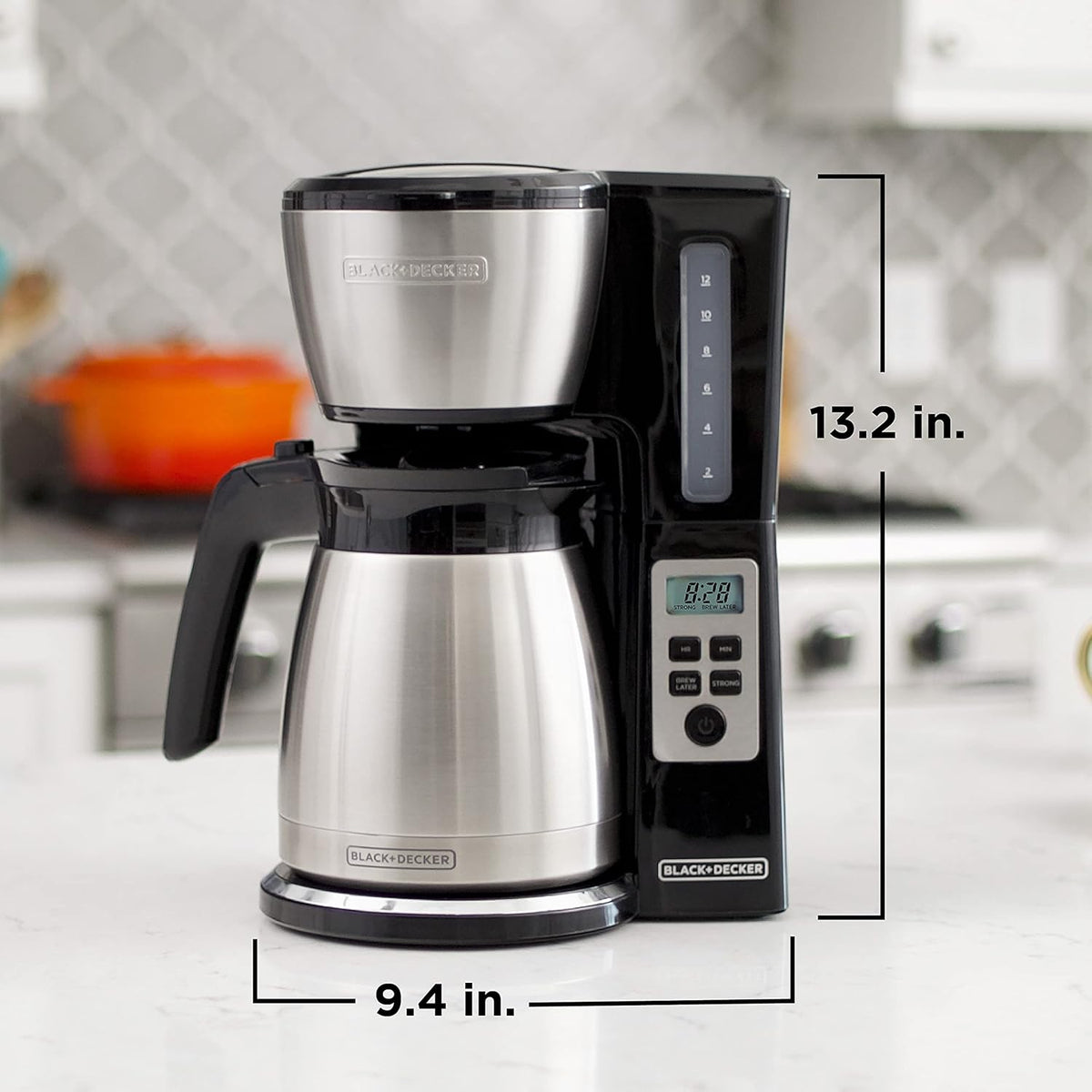 BLACK+DECKER Thermal Carafe Programmable Coffeemaker, 12-Cup Coffee Machine, Stainless Steel - PuriLite