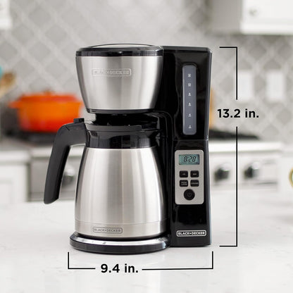 BLACK+DECKER Thermal Carafe Programmable Coffeemaker, 12-Cup Coffee Machine, Stainless Steel - PuriLite