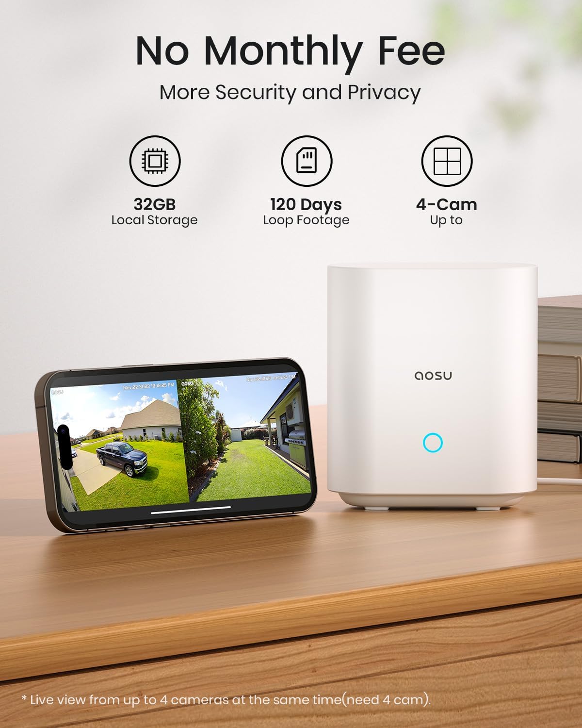 aosu Security Cameras Wireless Outdoor Home System, True 2K HD Night Vision, No Subscription, 240-Day Battery Life, 166° Wide View, Spotlight & Sound Alarm, Motion Only Alert, Support 2.4G / 5G WiFi - PuriLite
