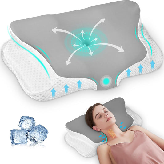 Ehomfory Memory Foam Pillow for Neck Pain Relief, Ergonomic Neck Pillow Cervical Pillow for Shoulder Pain, Cooling Bed Pillow for Side Back Stomach Sleepers - Gray - PuriLite