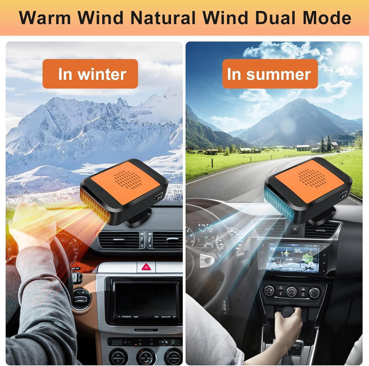 Car Heater,12V 200W Portable Fast Heating Defroster Automobile Windshield Fast Heaters Car Heater That Plugs into Cigarette Lighter for Car, SUV, Trucks (Orange Black) - PuriLite