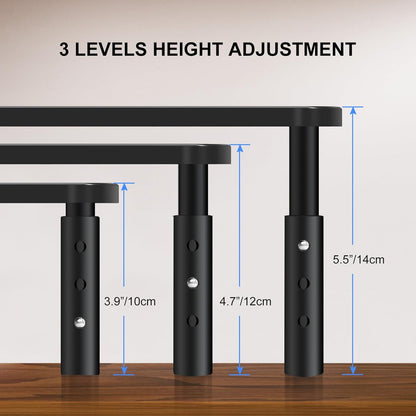Bracwiser Monitor Stand Riser, Metal Computer Stand, 3 Height Adjustable Screen Riser with Mesh Platform for PS4, Laptop, Printer, Notebook and All Flat Screen, Holds Up to 20KG - PuriLite