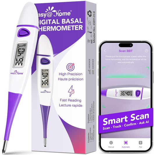 Easy@Home Digital Basal Body Thermometer: Accurate Oral Temperature BBT Thermometer with Premom Fertility Tracker App - 1/100th Degree High Precision | EBT-018 Purple - PuriLite