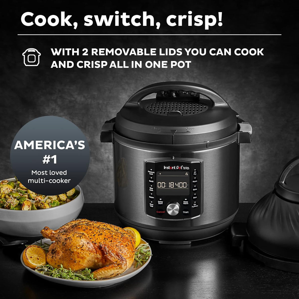 Instant Pot Pro Crisp 11-in-1 Air Fryer and Electric Pressure Cooker Combo with Multicooker Lids that Air Fries, Steams, Slow Cooks, Sautés, Dehydrates, & More, Free App With Over 800 Recipes, 8 Quart - PuriLite