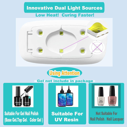 UV Led Nail Lamp uv Nail Light Mini Nail Dryer Portable Curing Light for Gel Nail Polish,6w(White) - PuriLite