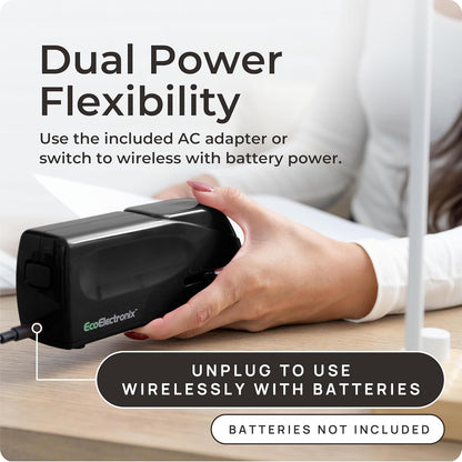 EcoElectronix Portable Automatic Electric Stapler - 30 Sheet Capacity, Quiet Operation, Jam-Free and Easy Reload - AC Adapter/Battery Powered, (Black) - PuriLite