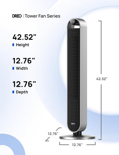 Dreo Pilot Max 120° Oscillating Tower Fan, 42 Inch Bladeless Fan for Bedroom, 25dB Quiet DC Motor, Standing Fan with Remote, 12 Hyper Wind Speeds, 4 Modes, 12H Timer Floor Fans for Home Living Room - PuriLite
