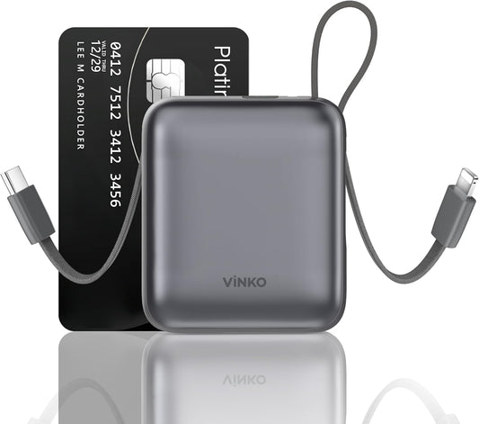 Small Portable Charger, 22.5W Fast Charging Mini Power Bank 10000mAh with Built-in Cables LED Display, Travel Essential USB-C Battery Pack Compatible with iPhone,Samsung,Android (Gray) - PuriLite