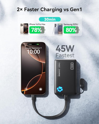 INIU Portable Charger, Lightest 10000mAh 45W PD Power Bank, USB C in&Out Fast Charging Battery Pack, External Phone Powerbank Compatible with iPhone 16 15 14 13 Samsung S22 S21 Google iPad etc - PuriLite