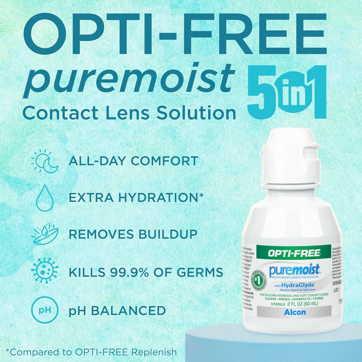 Opti-Free Puremoist Multi-Purpose Contact Lens Cleaning and Disinfecting Solution with Lens Case, 2 Fl Oz (Pack of 1) - PuriLite
