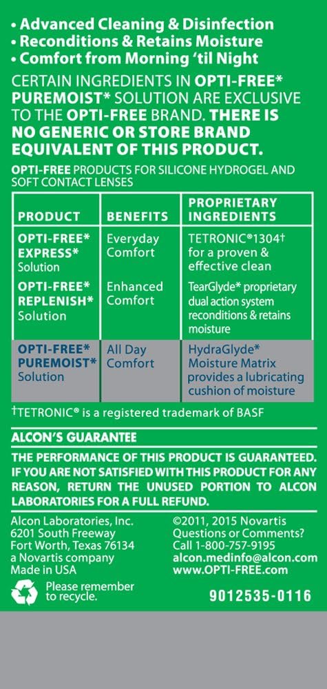 Opti-Free Puremoist Multi-Purpose Contact Lens Cleaning and Disinfecting Solution with Lens Case, 2 Fl Oz (Pack of 1) - PuriLite