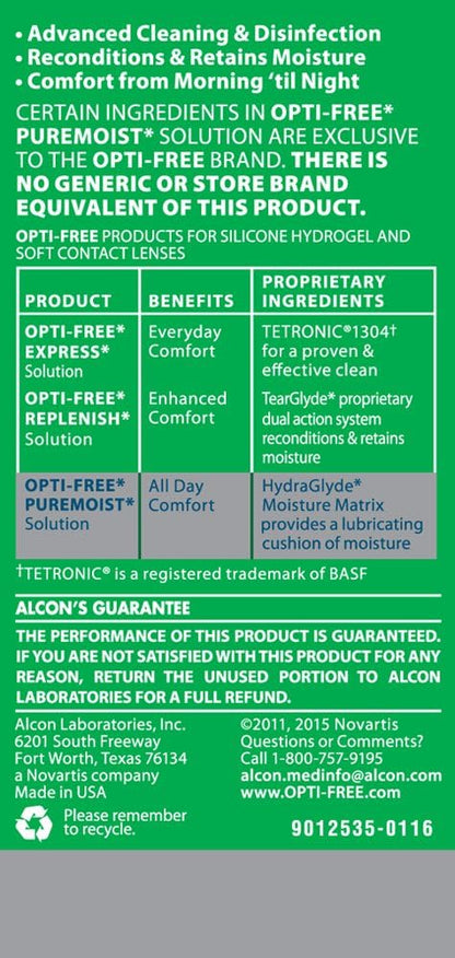 Opti-Free Puremoist Multi-Purpose Contact Lens Cleaning and Disinfecting Solution with Lens Case, 2 Fl Oz (Pack of 1) - PuriLite