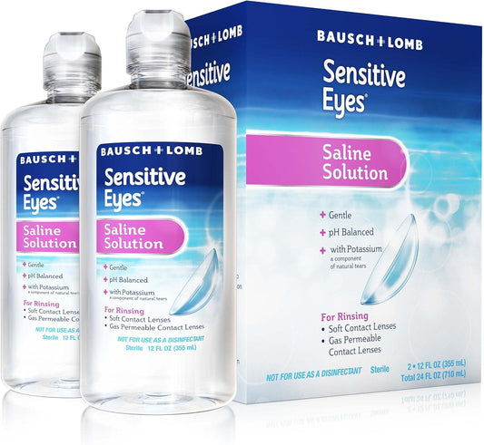 Bausch + Lomb Sensitive Eyes Saline Solution, Gentle Daily Rinse for Soft & Gas Permeable Contact Lenses, with Potassium, 12 Fl Oz (Pack of 2) - PuriLite
