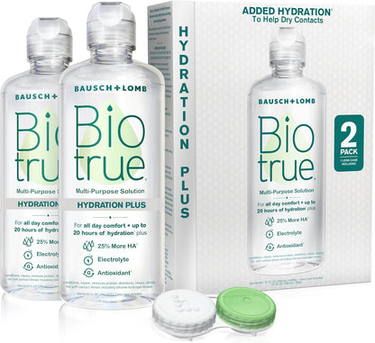Biotrue Hydration Plus Contact Lens Solution, Multi-Purpose Solution for Soft Contact Lenses, Lens Case Included, 10 FL OZ (Pack of 2) - PuriLite